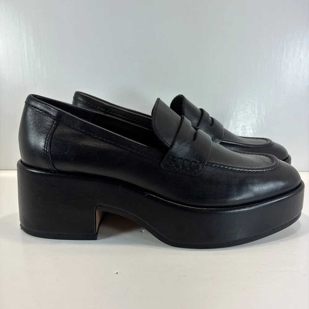 Women's 7.5 Shoes Dolce Vita Black Leather Yanni Platform Penny Loafers Mint
